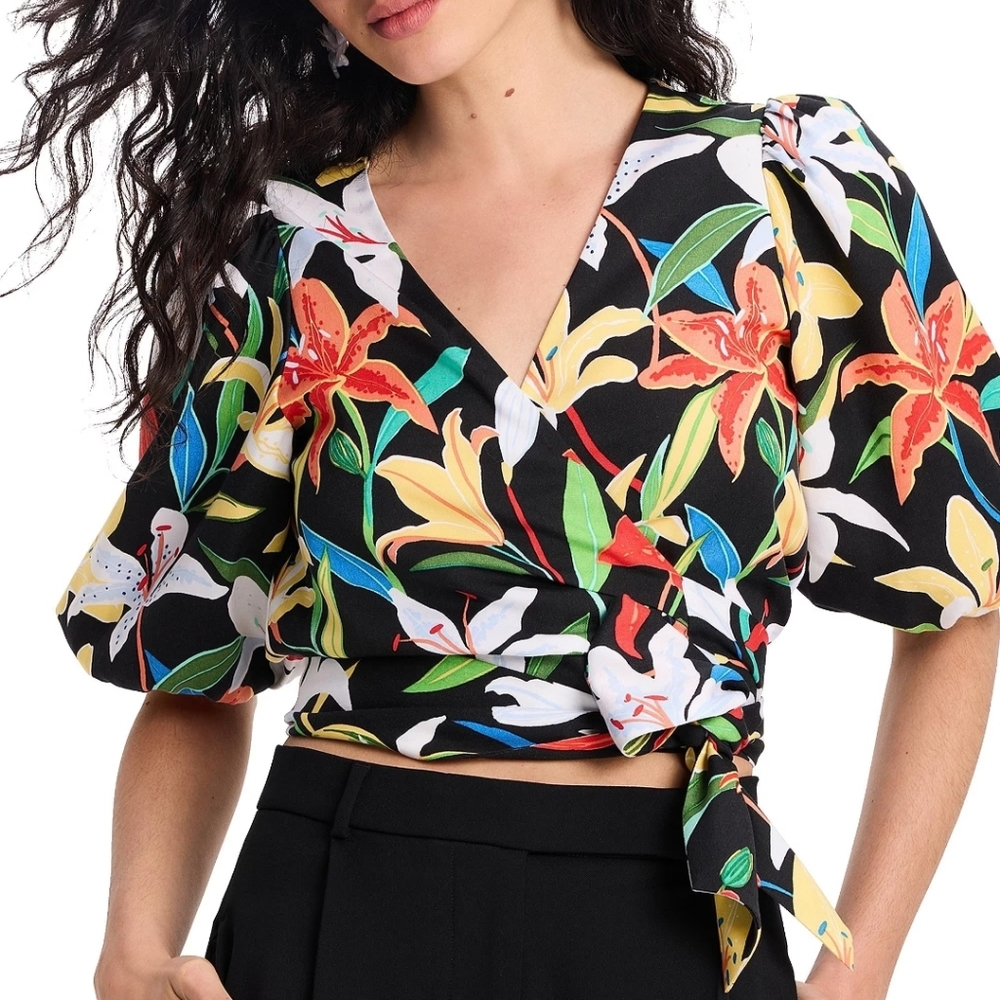 NWT Kate Spade New York Top Mainline Summer Lilies Large Wrap Blouse Lycocell
